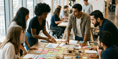 Public-sector team collaborating around civic innovation prototypes